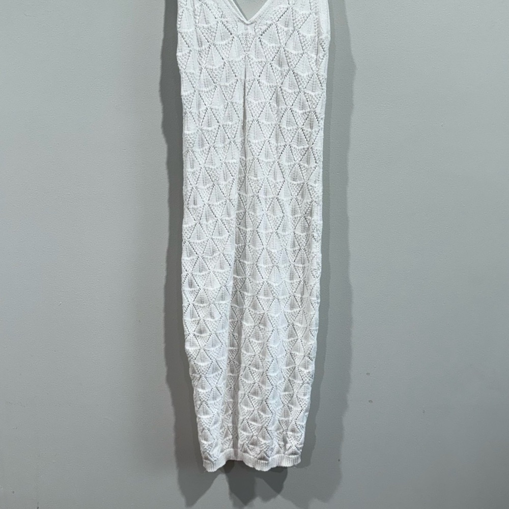 White Crochet Knit Midi Dress – Boho Beach Style